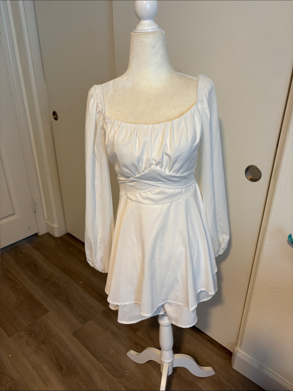 White Long Sleeve Peasant Mini Dress
